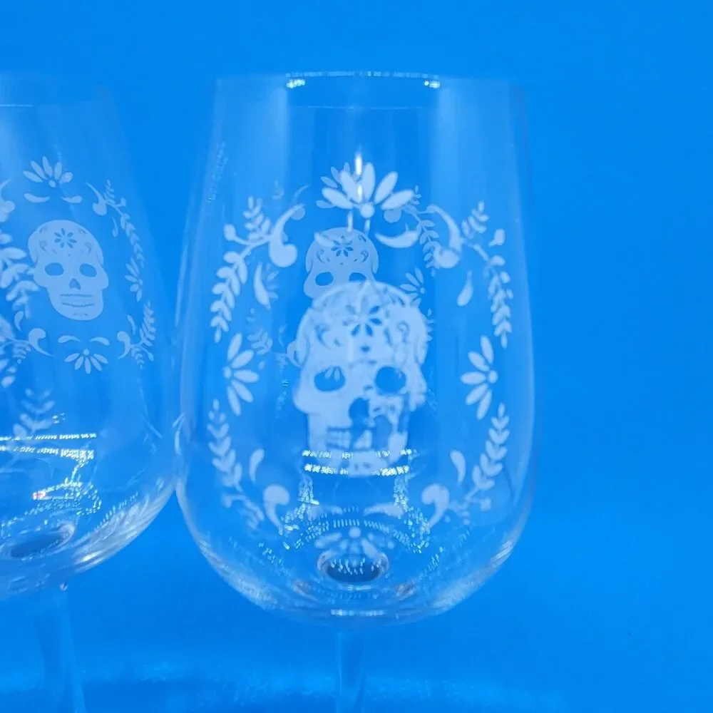 Sugar Skull Day Of The Dead Set Of 2 Clear With White Skull 9